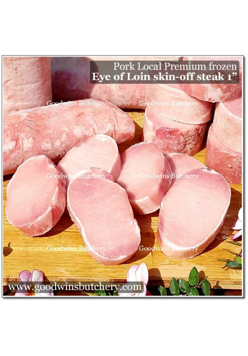 Pork EYE OF LOIN sirloin karbonat SKIN OFF frozen LOCAL PREMIUM STEAK 1" 2.5cm (price/pack 600g 3pcs)